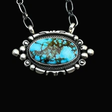 18" Kingman Spiderweb Turquoise Necklace Sterling silver Navajo Daniel Benally 
