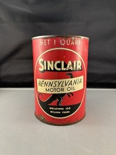 RARE VINTAGE SINCLAIR PENNSYLVANIA MOTOR OIL 1 QT CAN RED & BLACK STANDING DINO