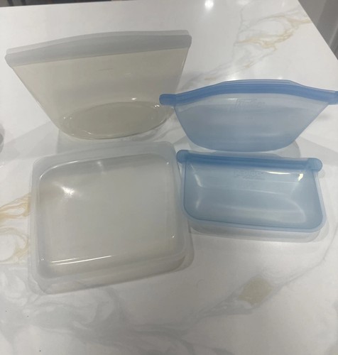 2 Stasher & 2 Ziploc Reusable Silicone Bag Clear /Blue