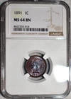 NGC MS-64 BN 1891 Indian Head Cent, Beautifully Toned specimen!