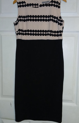 Danny & Nicole Dress Womens 12 Sleeveless Sheath Black Beige Polka Dot Print
