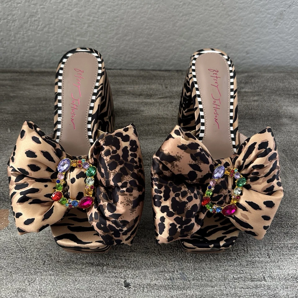 Betsey Johnson Shoes Womens 6M Black Brown Possie Leopard Print Platform Bow - Image 4 of 4