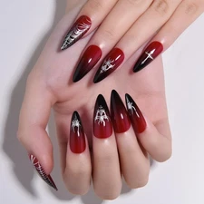 Halloween Ombre Press on Nails Medium Almond with Cobweb Design, Medium Almon...