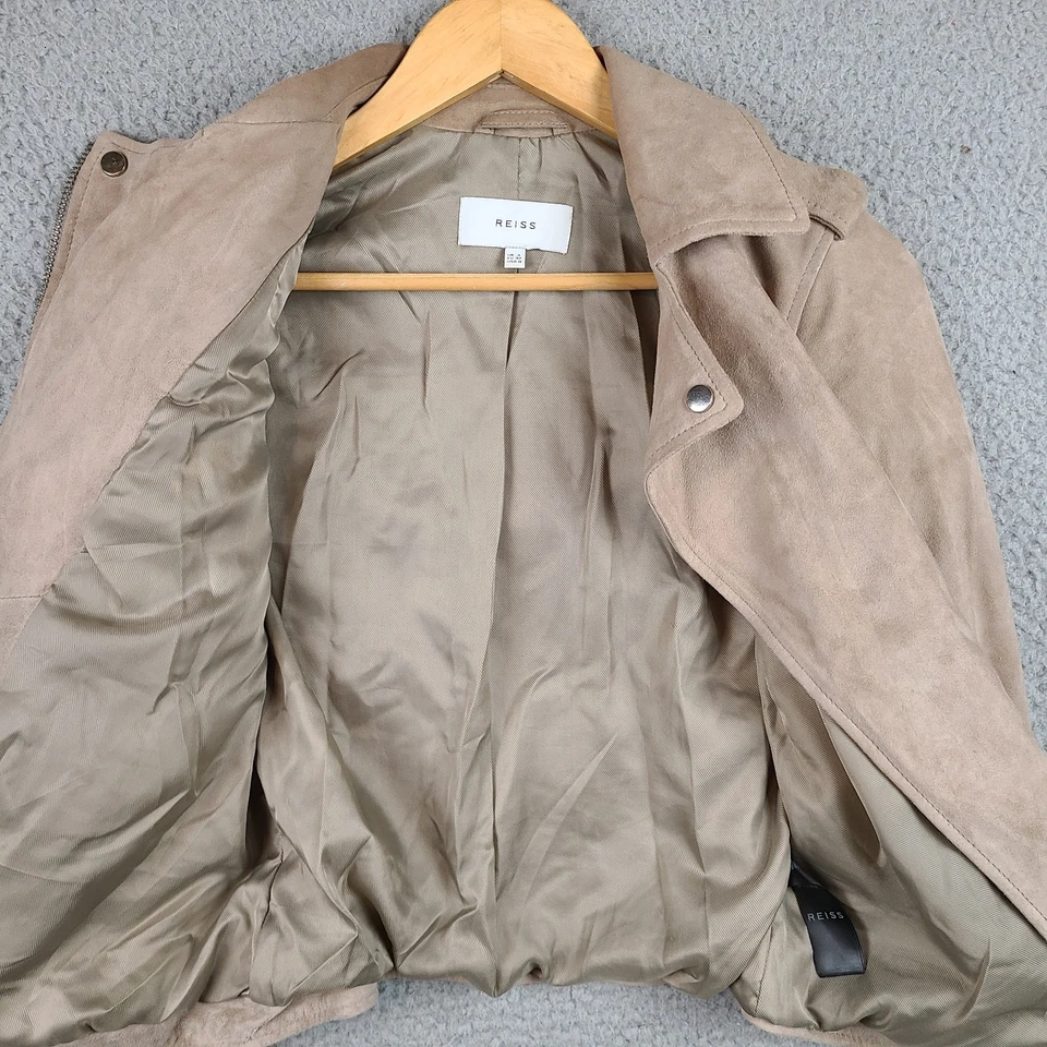 Reiss Womens Daye Goat Suede Biker Jacket Size 0 Neutral Beige - Image 4 of 4