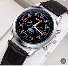 WOKAi Men’s Quartz Analogue Wristwatch Black Dial Roman Numerals Leather Strap