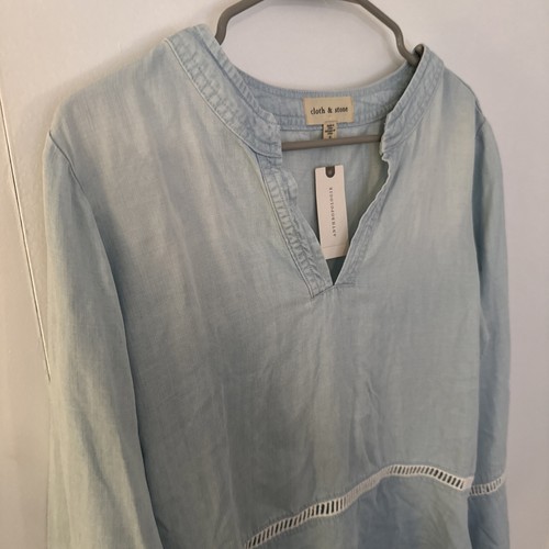 Cloth And Stone Anthropologie Shirt Sz Small Denim Ombré Look Top Blouse Blue - Picture 3 of 11