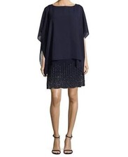 XSCAPE Women’s Bead Bottom Chiffon Overlay Dress Navy/Gunmetal Size 18W Formal