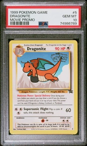 Pokemon 1999 Dragonite 5 Movie Promo Stamp GEM MINT PSA 10