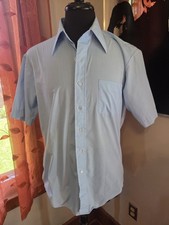 Mens Vintage 70s Bany Blue Short Sleeve Dress Shirt Kmart 16