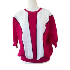 Vintage Cortiva Magenta Pink Colorblock Batwing Sweatshirt Made in USA Large