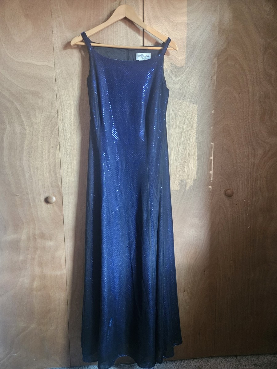 betsy and adam blue sequin dress Petite Carolina Long Velvet V-Neck Sequin Sleeve Dress