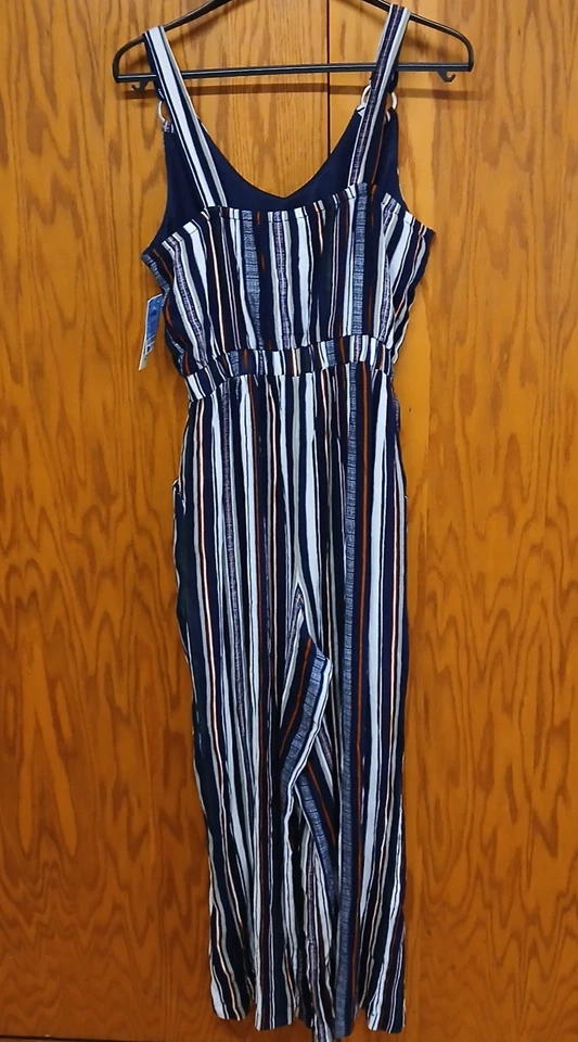 Mono mameluco Derek Heart azul blanco a rayas sin mangas grande para mujer NUEVO Foto 3 de 4