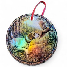 Pointer Lemon and White with a Pheasant Holographic Dog Ornament