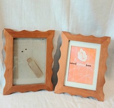 Pair Of Vintage Wavy Solid Pine 5 X 7 Inch Picture Frames Retro Gallery Wall Art
