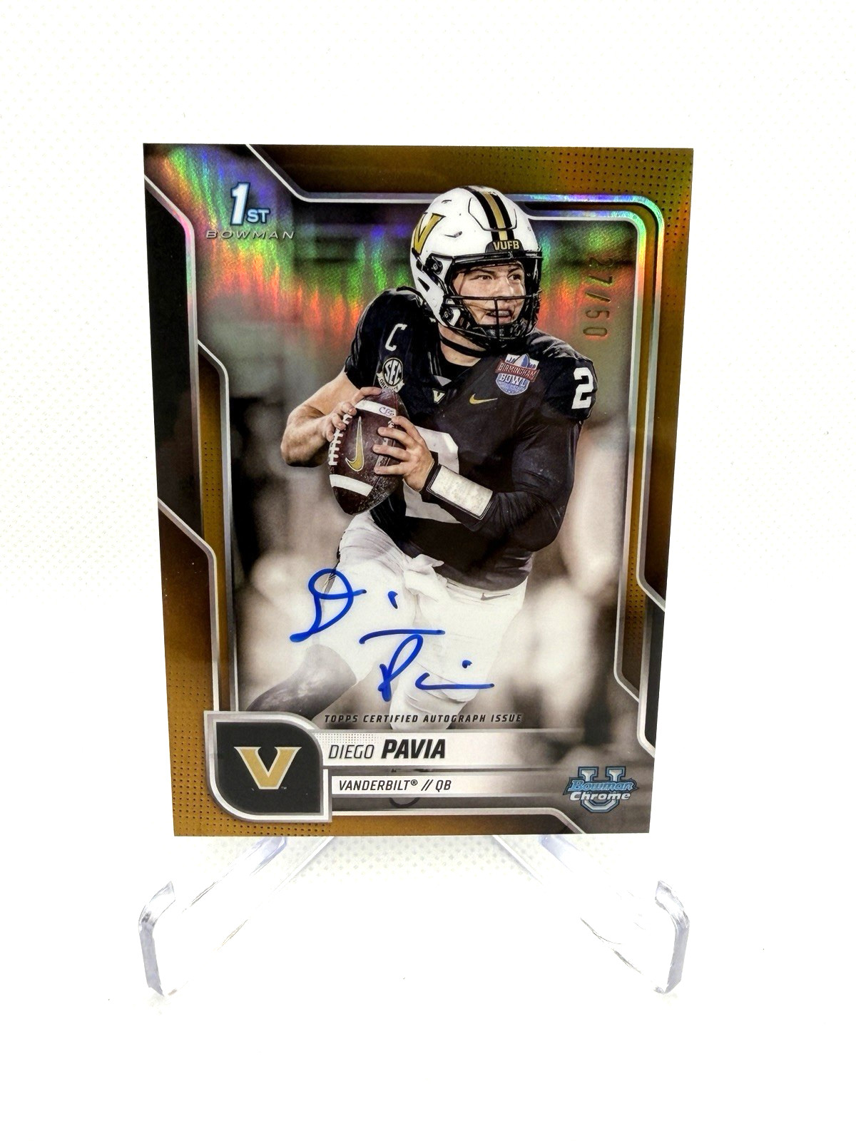 2025 Bowman University Chrome Diego Pavia 1st True GOLD On Card Auto /50 - Vandy