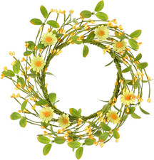 Artificial Yellow Wreath with Berries and Daisy Flower Wildflower Spring Summer