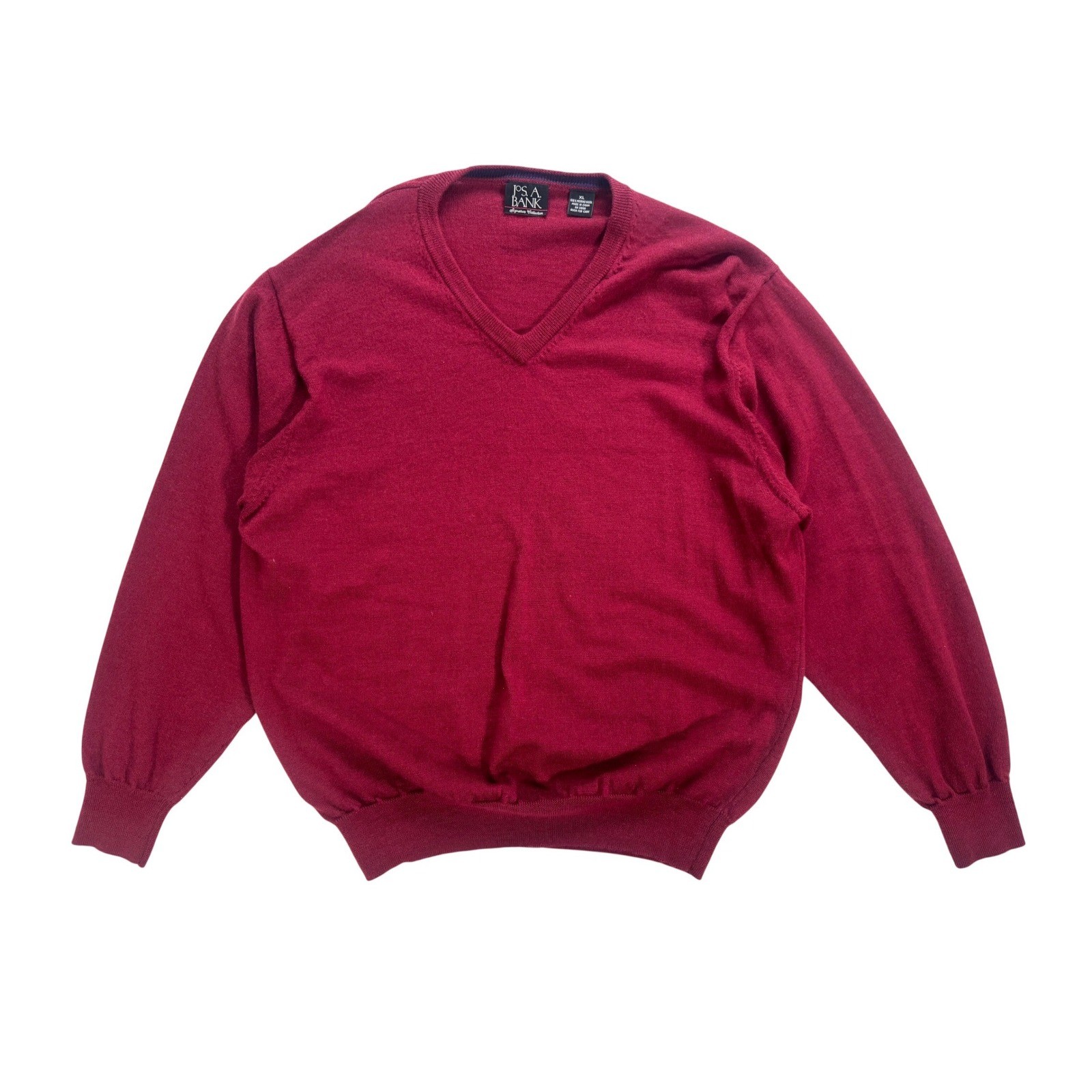 Jos A Bank Signature Collection Men XL Burgundy 100percent Merino Wool V-Neck Sweater image 2