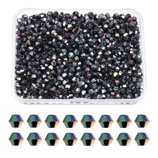 1000pcs 4mm Bicone Glass Crystal Beads, Faceted Beads with Box Black AB