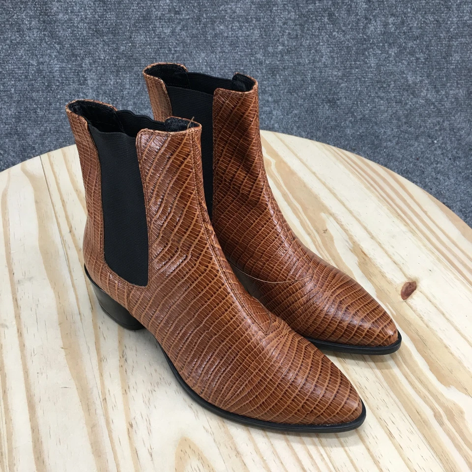 Botas Vagabundo Mujer 7 Lara Chelsea Cuero Marrón Repujado Pull On Tobillo Top Foto 3 de 4