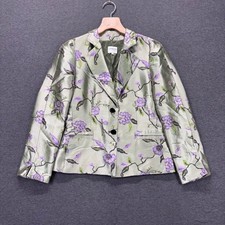 Armani Collezioni Blazer Womens 8 Floral Silk Blend Green Purple Jacquard