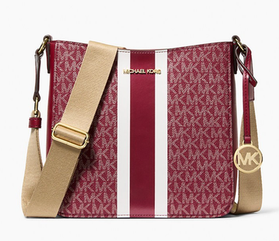 New Michael Kors Jet Set Small Signature Logo Stripe Crossbody Bag