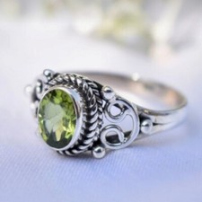 Peridot Gemstone 925 Sterling Silver Wedding Handmade Ring Gift For Him C-746