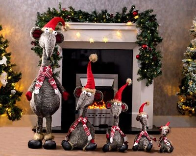 MARCO PAUL Decorazione natalizia ratto grande peluche morbido grigio in piedi festa natale