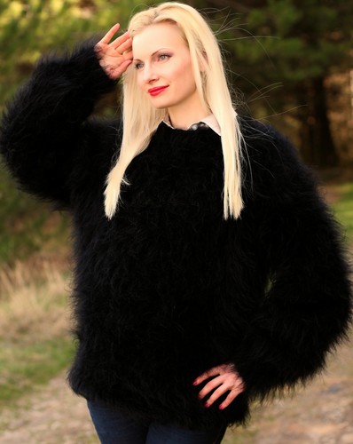 Black fuzzy mohair sweater hand knitted 