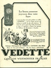 Publicité ancienne carillon Westminster Vedette  1927 issue de magazine