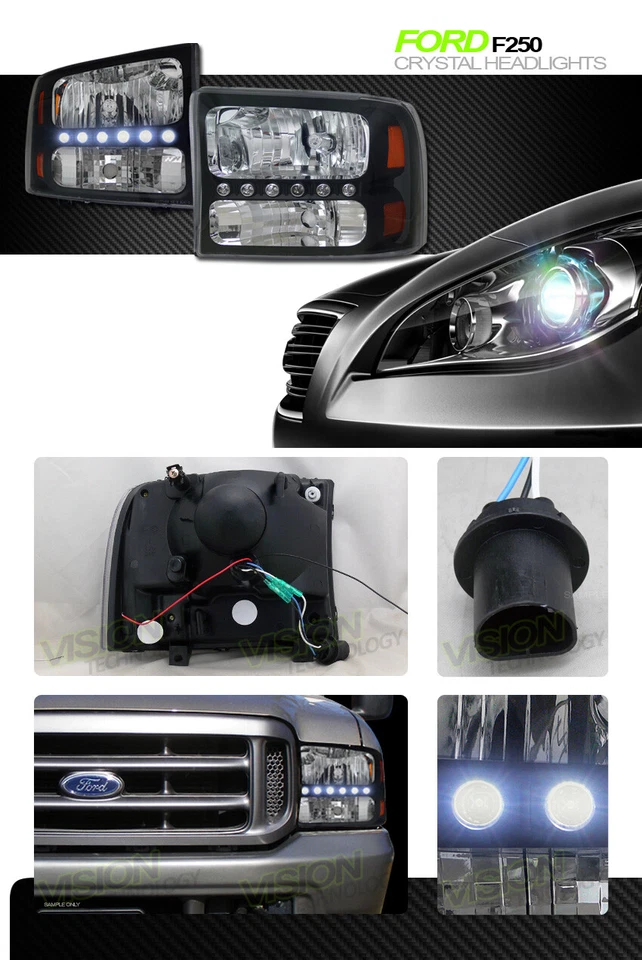 Faros LED negros lámparas + esquina de estacionamiento ámbar 1 pieza Ks para excursión 99-04 F250 Foto 2 de 2