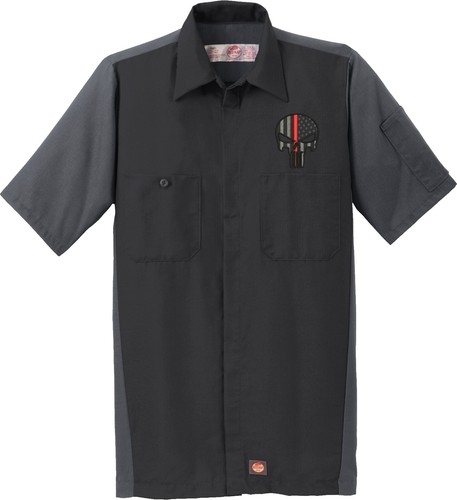 Young La Button Up Collard Short Sleeve Shirt Men Size M Red Logo