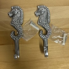 Seahorse Wall Hooks Beach Ocean Shore Nautical Towel Key Hat Coat 7" Set Of 2