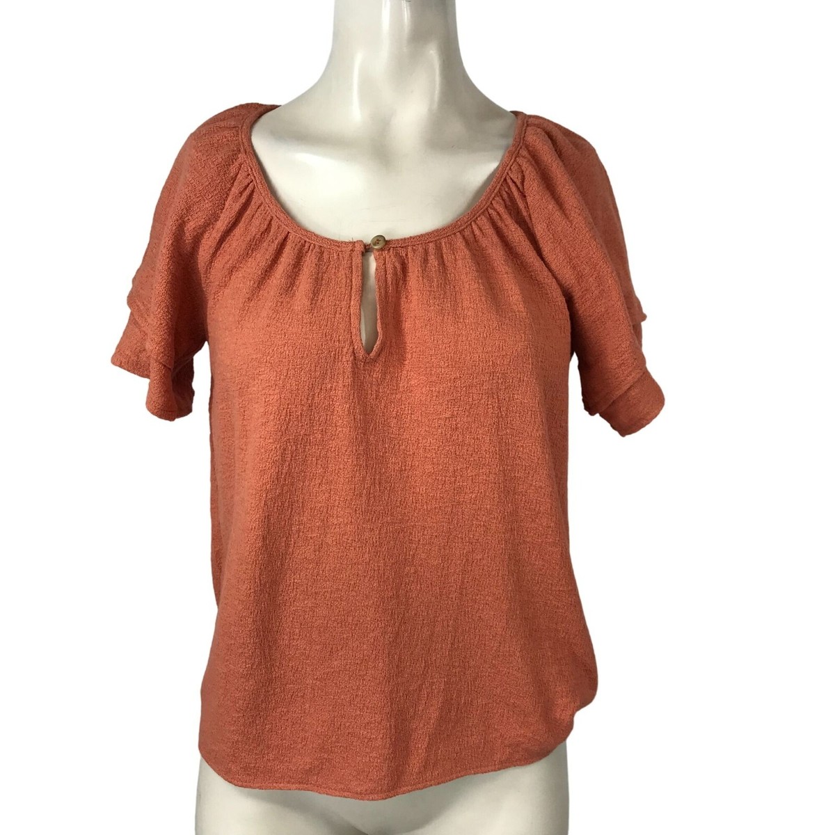 TEXTURE THREAD WOMEN'S XXS PUMPKIN ORANGE SHORT SLEEVE PEEP