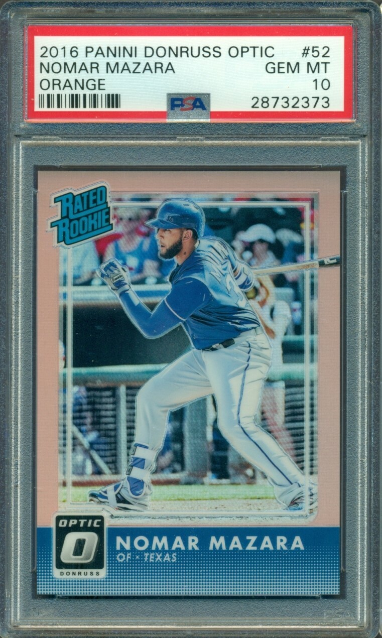 2016 DONRUSS OPTIC ORANGE PRIZM RATED ROOKIE NOMAR MAZARA #52 137/199 PSA 10