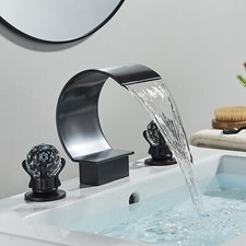 Black Waterfall Bathroom Sink Basin Faucet 3 Hole 8" Widespread Vanity Mixer Tap