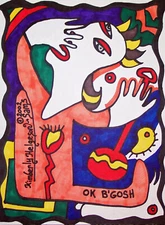 Cubist Baby making Handprints 11 x 14 Abstract Cubism ART Print by Artist KSams