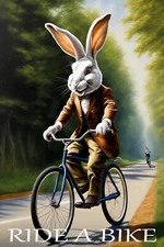 Ride a Bike Rabbit in Suit Riding Bicycle Cycling Vintage Poster Repro FREE S/H