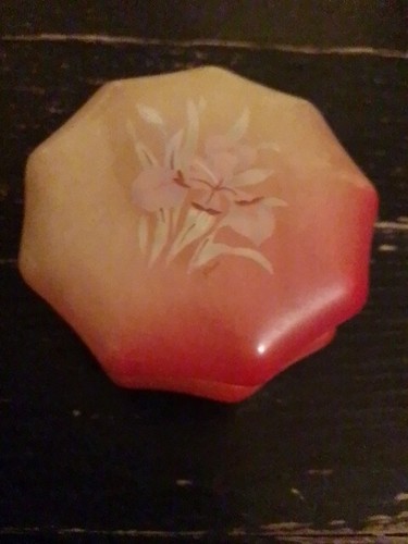 Caja de baratijas de alabastro genuino tallada a mano vintage hecha en Italia rosa floral - Imagen 6 de 9