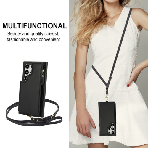 Leather Card Wallet Flip Case For Samsung S24 Ultra S23 S22 S21 Crossbody Strap - Picture 18 of 66
