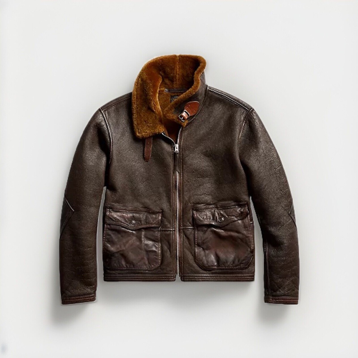 RRL Shearling Brown Leather Flight Jacket - M | eBay