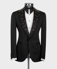 Luxury Jewelry Ornament Tuxedo Men Suits Set Tailored Fit Wedding Banquet Suit