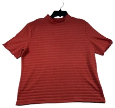 A New Approach Blouse Womens size Large Orange Ribbed Ruffle Hem Stretch