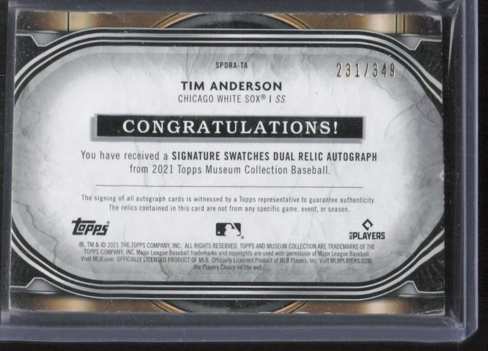 2021 Topps Museum Collection #SPDRA-TA Tim Anderson Dual Relic Autographs /349 - Image 2 of 2