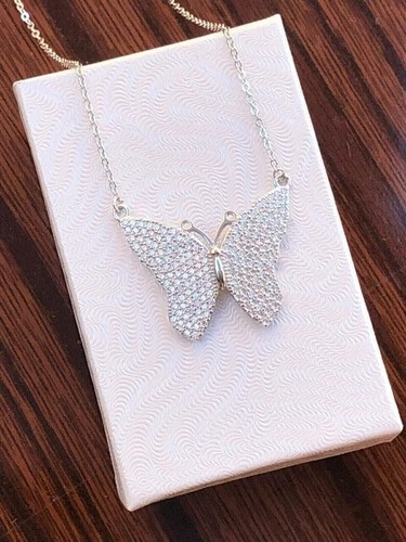 2Ct Round Cut Lab Created Diamond Butterfly Women Pendant 14K White Gold Plated - Picture 4 of 4