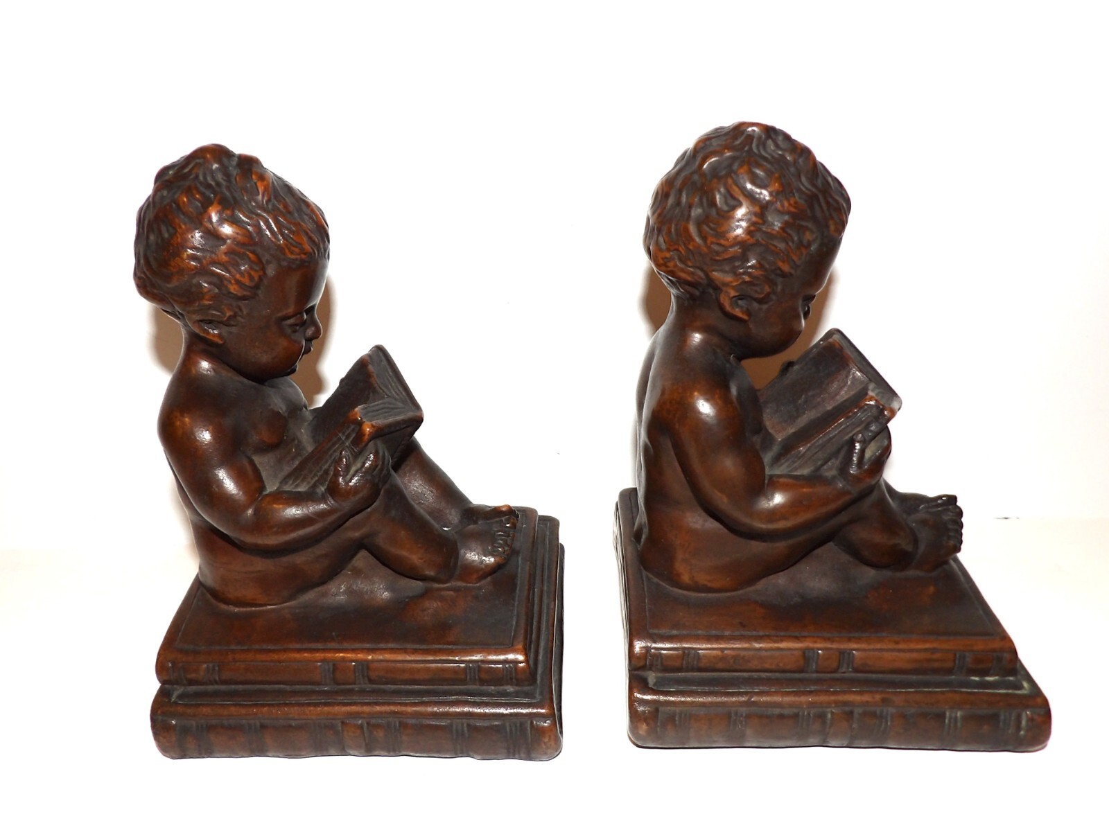 VINTAGE RARE KBW KATHODIAN BRONZE WORKS BRONZE CLAD CHERUB 7" SCULPTURE/BOOKENDS