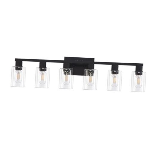 6 Light Bathroom Vanity Light, Matte Black Vanity Light Fixtures, Large Vanity