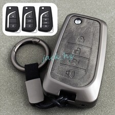 Metal Leather Flip Key Fob Case Cover Keychain For Toyota Chr Corolla Camry Le