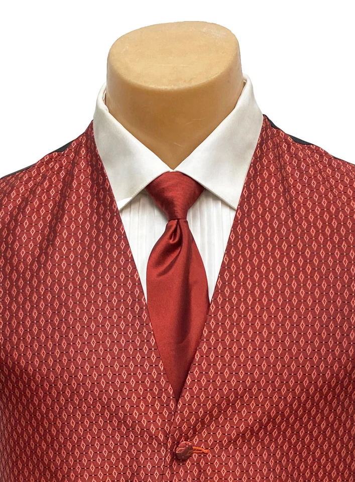 Men's Paprika Bright Orange Red Tuxedo Vest & Tie Free Shipping Big & Tall Sizes - Image 2 of 4
