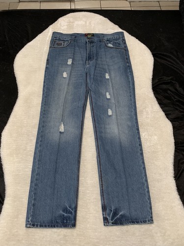 Phat Farm Mens Straight Distressed Denim Jeans Size 38x33 Pants Y2K Flap Pocket