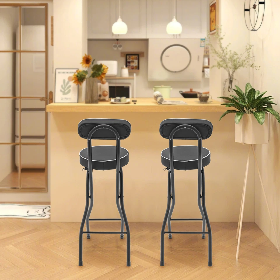 2PCS Bar Stools Portable Folding Stool Padded Folding High Chairs - Image 4 of 4
